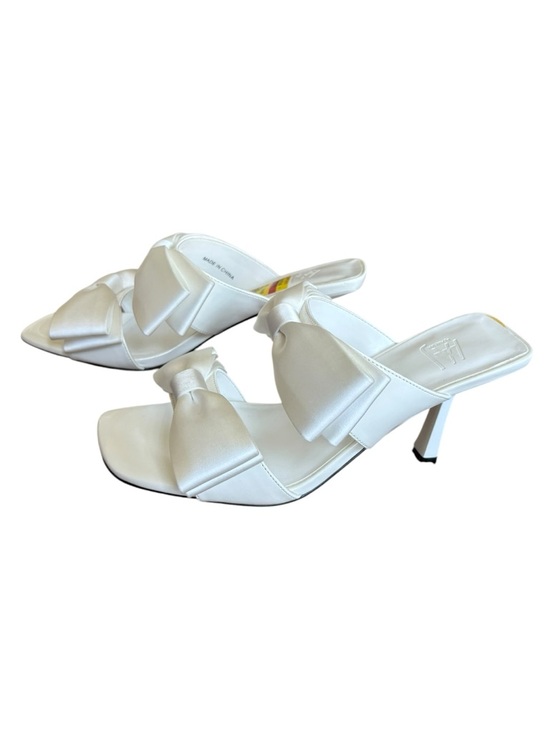 Aminah Abdul Jillil Shoes - Satin Bow Mule Heels in White - Elegant Women's Slide